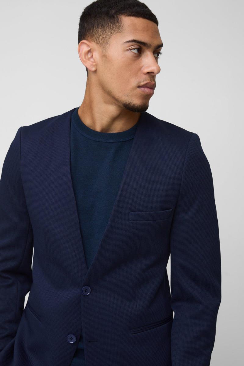 Тонкий комірець без коміра текстури блейзер