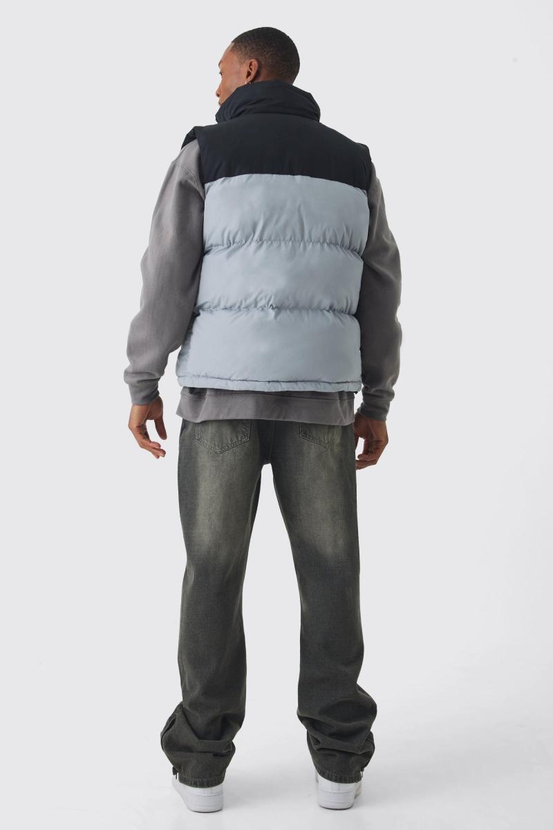 Чоловіча вкладка Color Block Puffer Funnel Neck Gilet сірого кольору