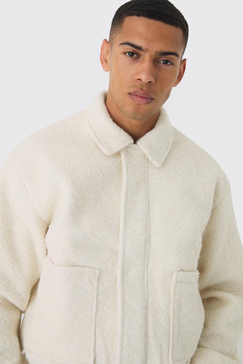 Яскравий піджак Харрінгтон із щіткою букле кольору екрю