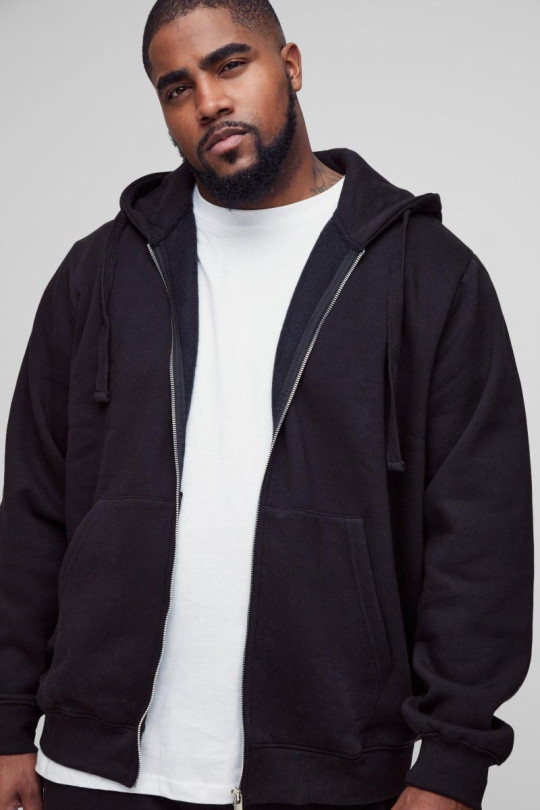 Чорний худі на блискавці 330GSM Plus Regular Fit Чорний худі на блискавці 330GSM Plus Regular Fit