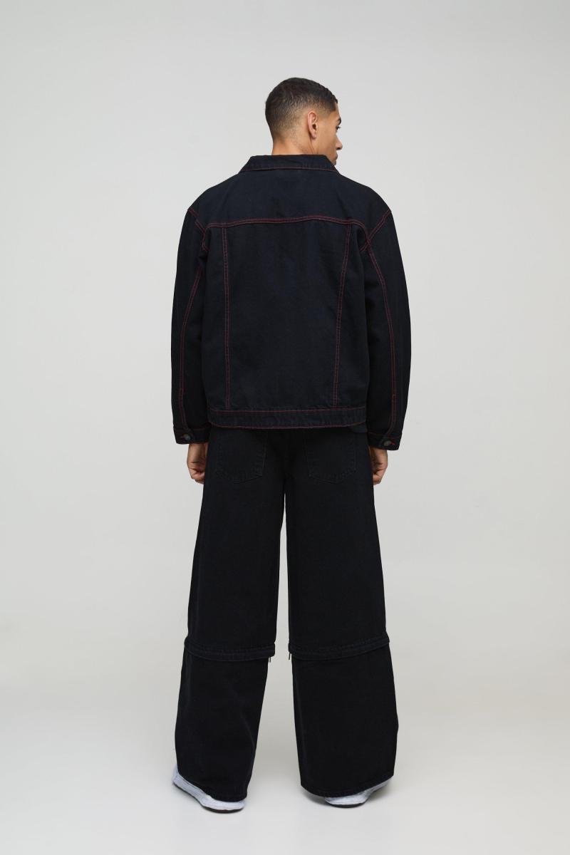 Регулярний контрастний джинсовий куртка з червоним стітом