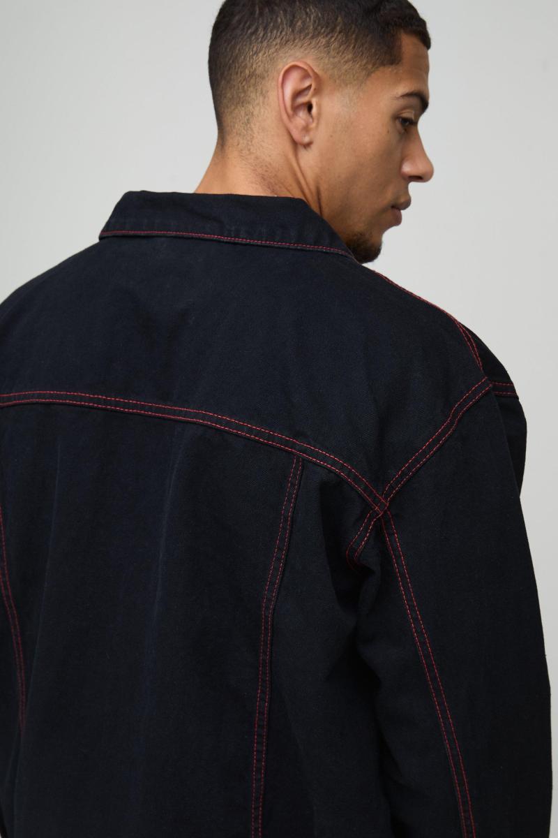 Регулярний контрастний джинсовий куртка з червоним стітом