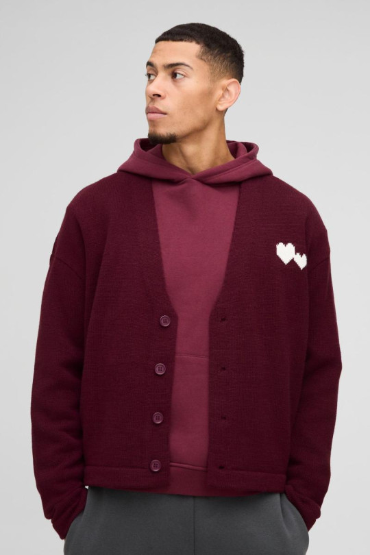 Величезний в'язаний кардиган із вишивкою у формі серця Величезний в'язаний кардиган із вишивкою у формі серця