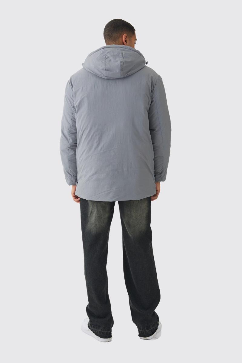 Сіра парка з кишеньковим капюшоном