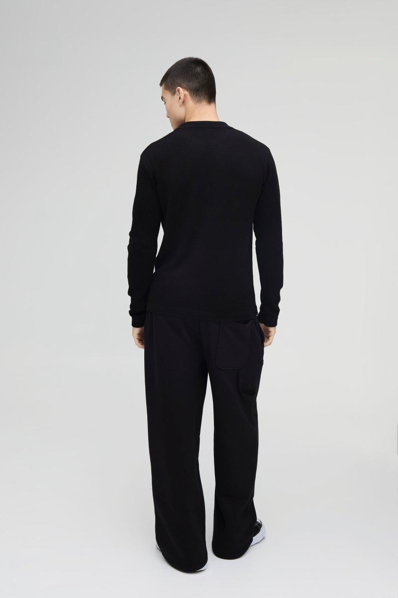 Трикотажне поло з довгими рукавами Regular Deep V Revere Collar