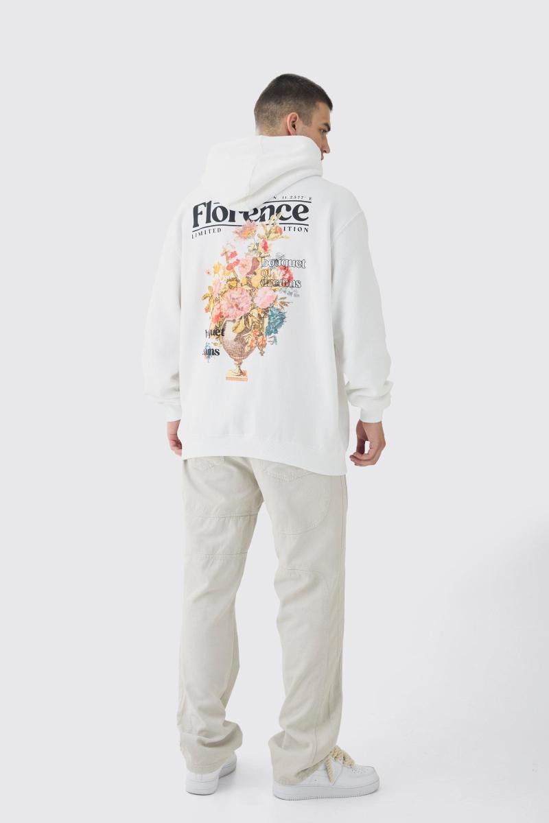 Висока оверсайз-худі з квітковим принтом на спині