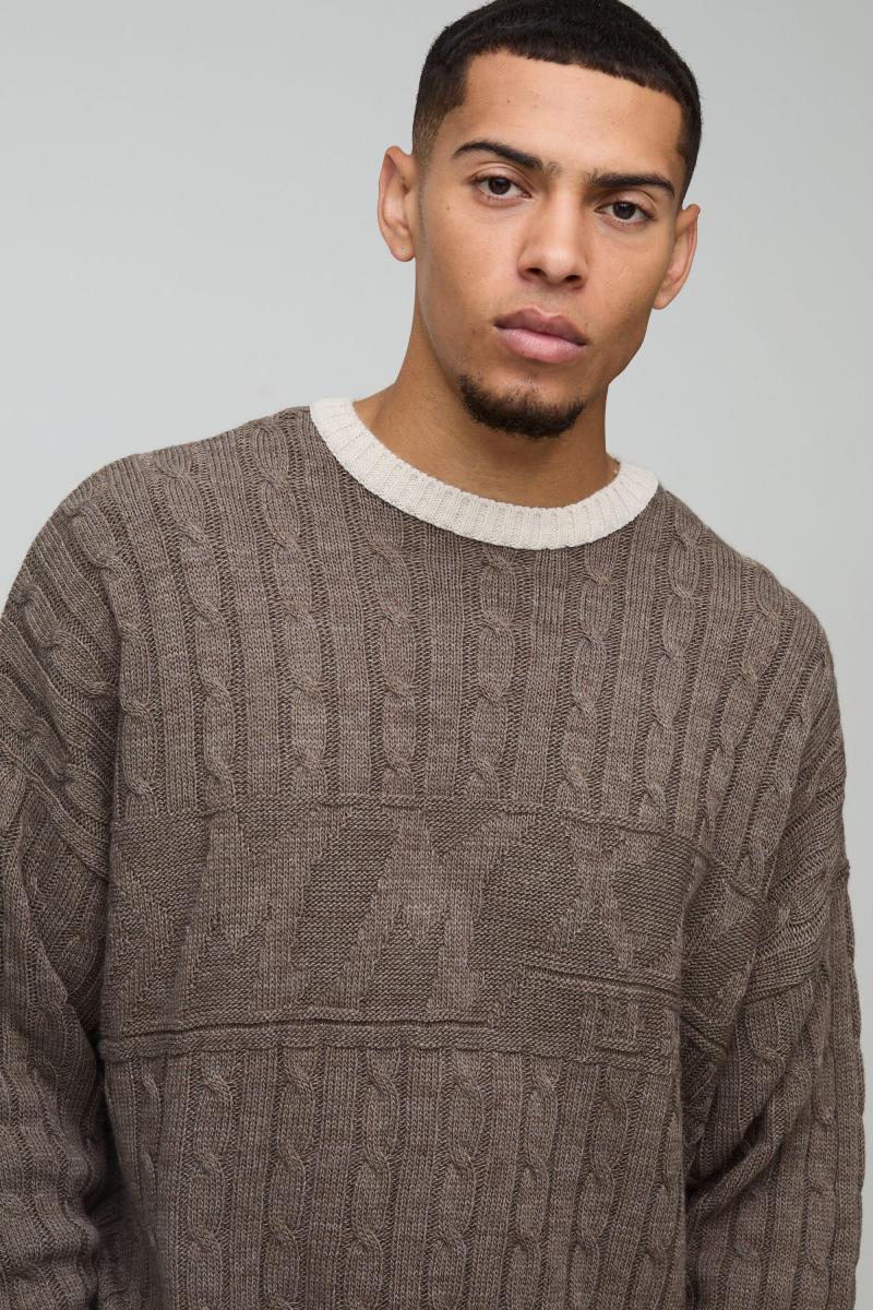 Негабаритний боксерський тональний кабель трикотажний джемпер