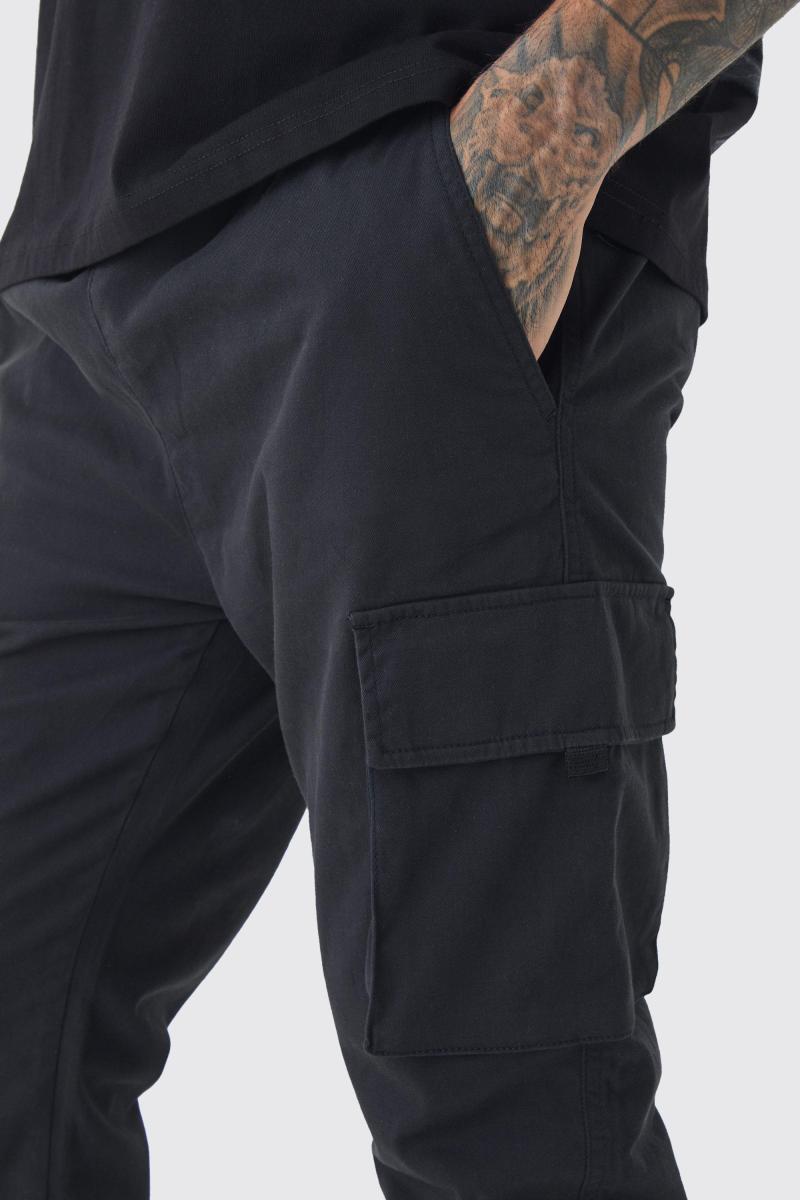 Високі вузькі штани-карго з еластичною талією та манжетами