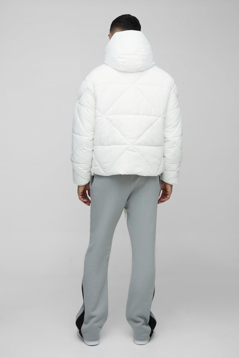 Висока абстрактна біла стьобана пухова куртка