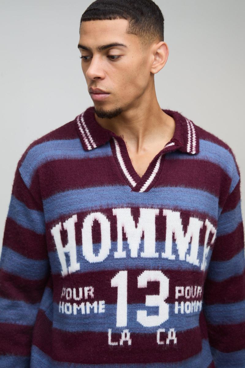 Негабаритний матовий смугастий V шия в’язано поло